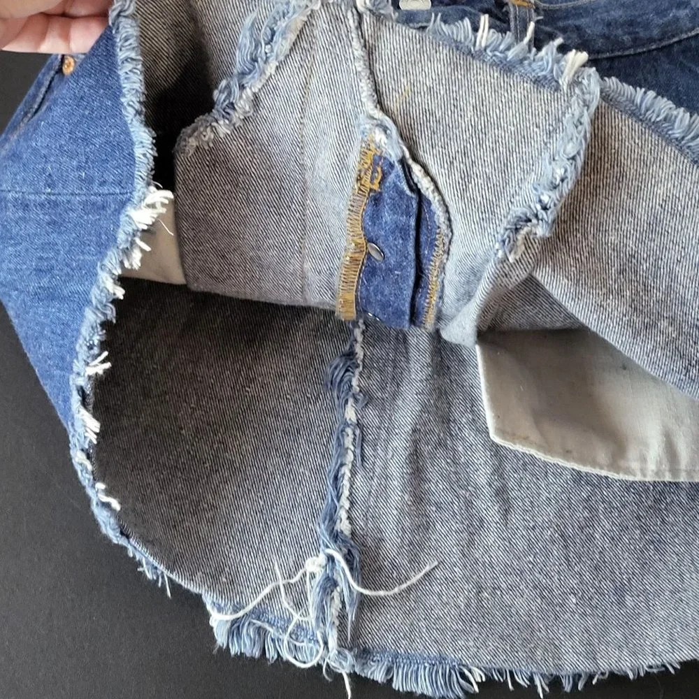 Levis Reworked Button Fly Fringe Denim Blue Jean Skirt 0 Upcycled Grunge Western